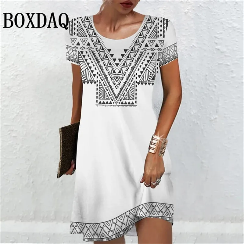 Women\'S Short Sleeve Dresses Summer Women Clothing Vintage Flower Print Fashion A-Line Dress Casual Lady Loose Plus Size Dresses