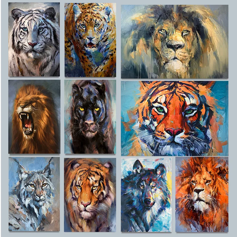 Wild Animal Tiger Lion Leopard Wolf Fierce Domineering Cool Poster Print Wall Art Pictures Canvas Oil Painting Room Home Decor