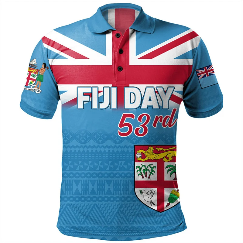 Summer Vintage 3D Printing BULA Fiji National Flag Polo Shirt For Men Happy Fiji Day Graphic Polo Shirts Kid Fashion Cool Polos