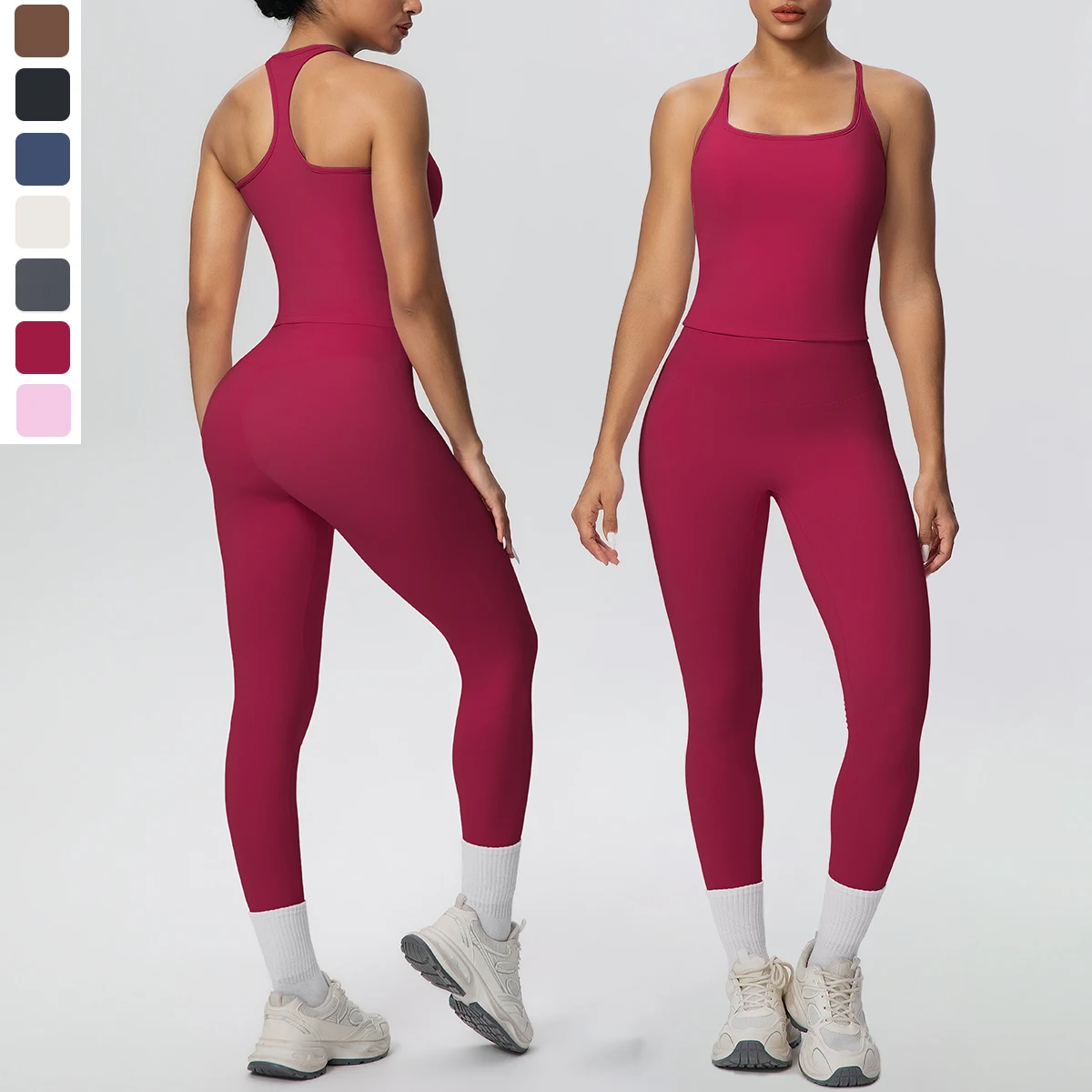 Women Quick Drying Pants I-shaped Vest Yoga Set Backless Naked Fee Shockproof Workout Top Push Up High Waisted Fitness Pants