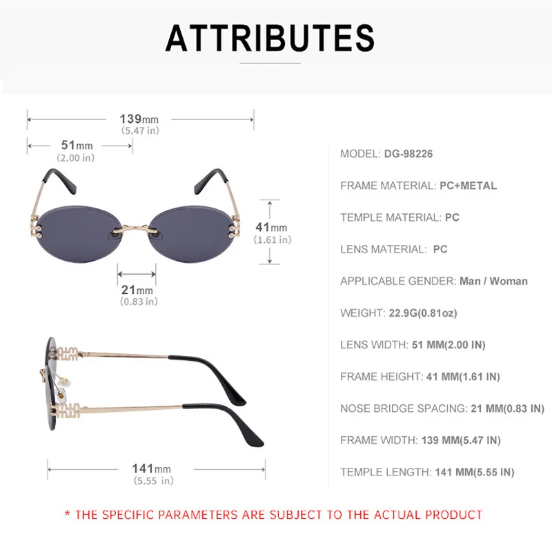 New 2024 Rimless Oval Sunglasses Women Fashion Luxury Designer Gradient Sun Glasses Ladies Retro Outdoor Shades Eyewear UV400