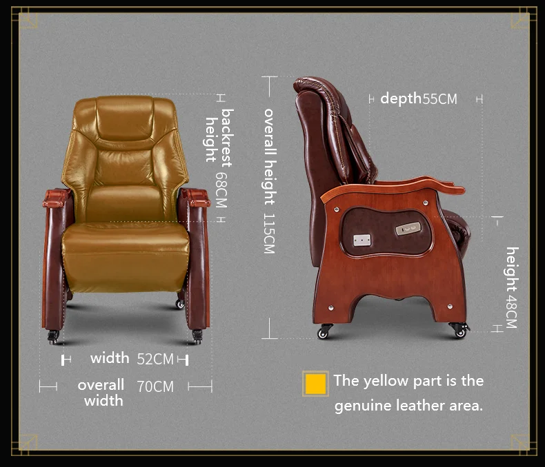 Modern Electric Boss Chair with Solid Wood Armrests and Reclining Foot Pad Genuine Leather for Office or Home Use