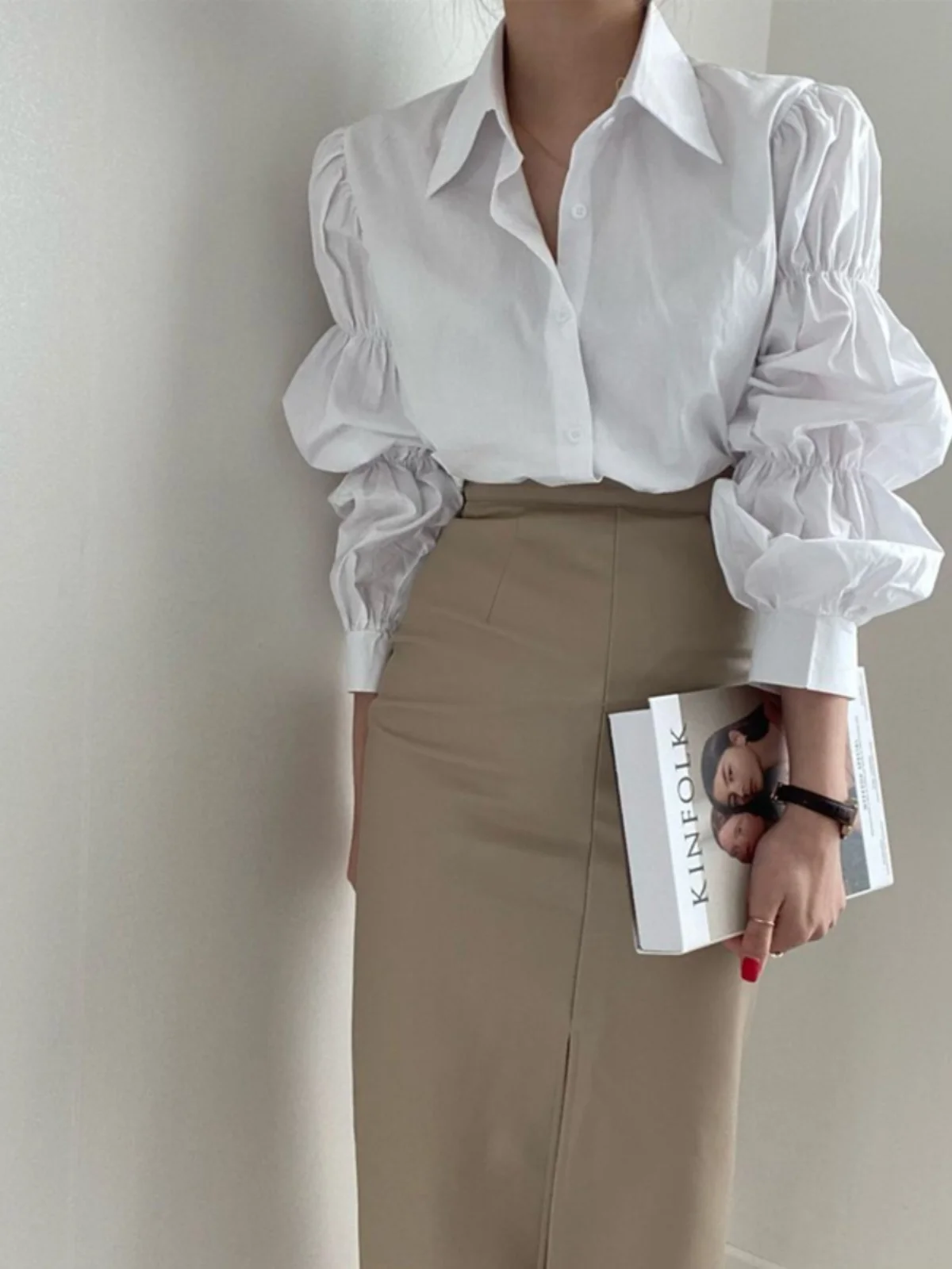 Retro Bubble Sve irt Faion da donna Primavera 2023 Design vintage Casual Taglio dritto Lungo Sve Top con bottoni