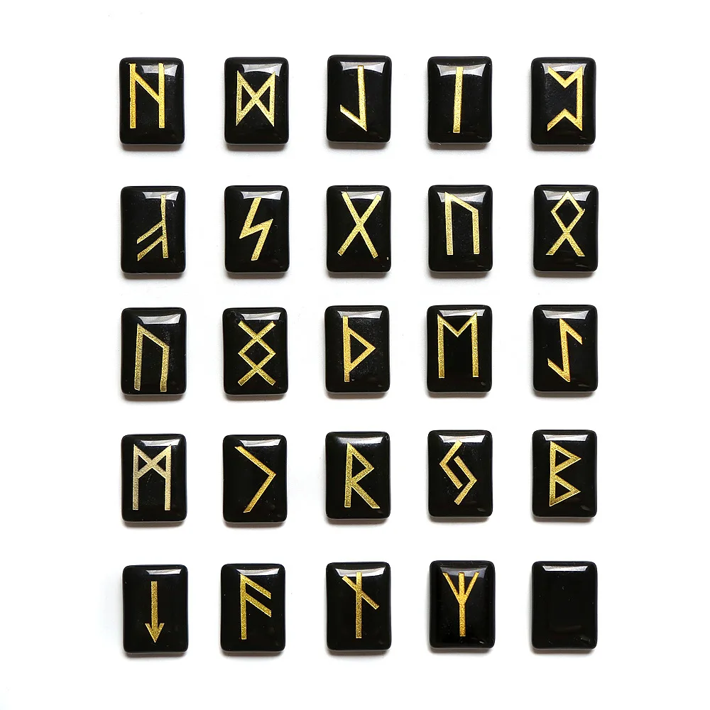 

Mineraali 25PCS Obsidian Viking Rune Symbols Stone Set Ornament Divination Fortune-telling Healing Crystal Meditation Lucky Gift