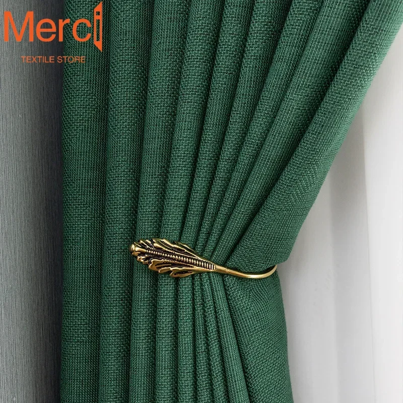 European British Plain Dark Green Modern Simple Curtains Thickened Blackout Curtains for Living Dining Room Bedroom Custom