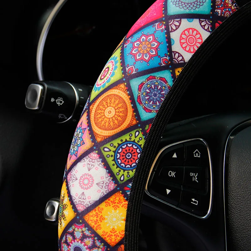 Bunter Glas-Stil Stoff-Lenkradbezug mit Elastischem Innenring, Geeignet für 38CM Auto-Innenraumprodukte, Hauptsächlich – Detail 2