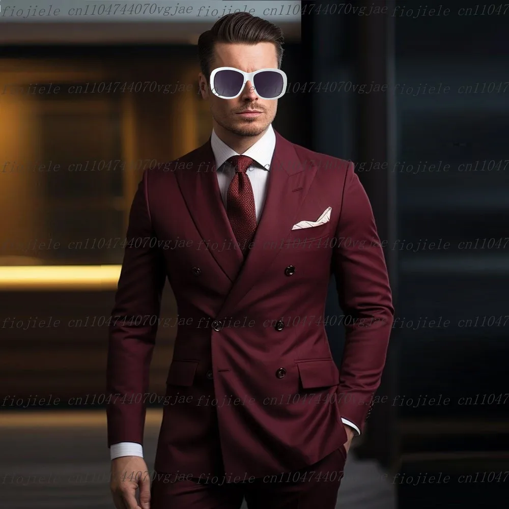 

Customized Burgundy Men Suit Formal Occasion Wedding Party Groom Groomsman Business Prom Male Tuxedos 2 Piece Set Jacket Pants
