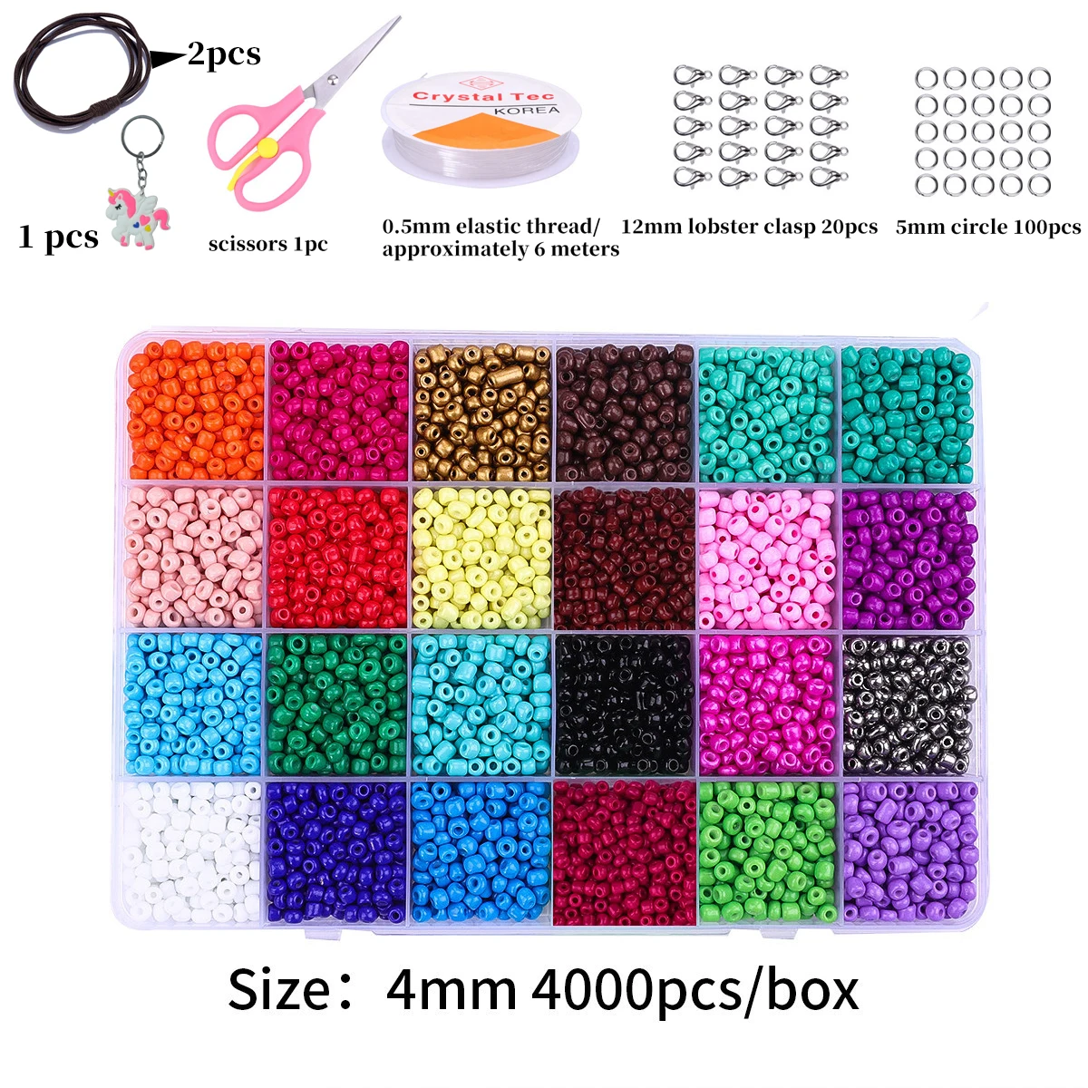 Caja de 4000 piezas de cuentas de arroz con 24 compartimentos, materiales para accesorios de joyería Kandi, pulseras y pendientes DIY hechos a mano