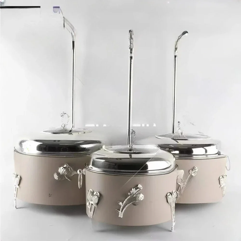 Popular Product Chauffeplats Warmers Royal Fondue With Lid And Stand Luxury Hanging Glass Lid Gold And White Set Of 3 Fondue