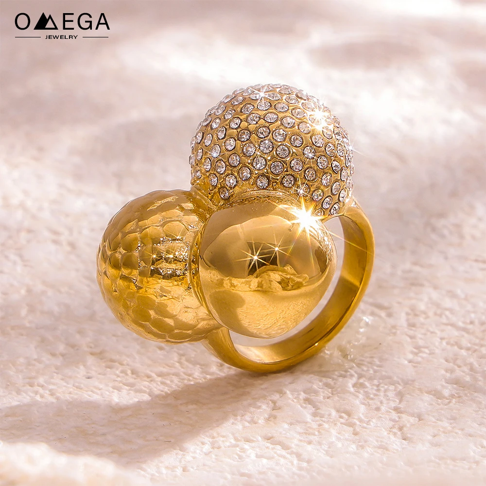 316L Edelstahl Chunky Ringe für Damen, 18K vergoldet mit drei Kugeln, wasserdicht, süßer Damenring, ästhetischer Damenschmuck