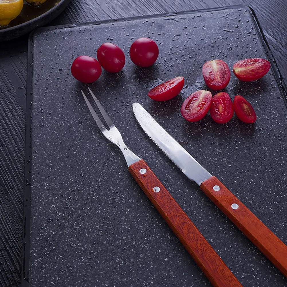 

1 set Stainless Steel Barbecue Forks Knives Long Handle Outdoor Kitchen Gadgets Meat Vegetable Tools BBQ Wood Handle
