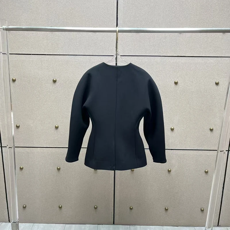 Women's V-Neck Blazer Jacket Stylish Vintage Black Jacket Top High-Quality Versatile Jacket Fall Season New Arrival 2025