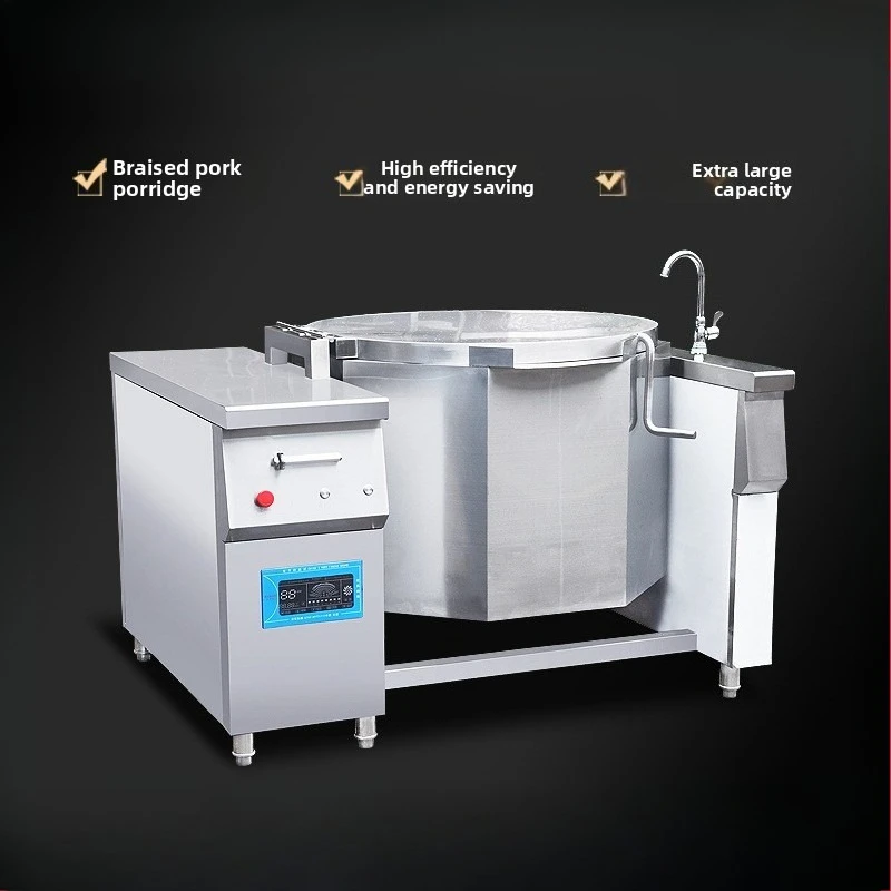 Electric Swing Soup Stove Commercial Electromagnetic Tilting Soup Pot 300L Octagonal Overturned Cooking Stove With Lid