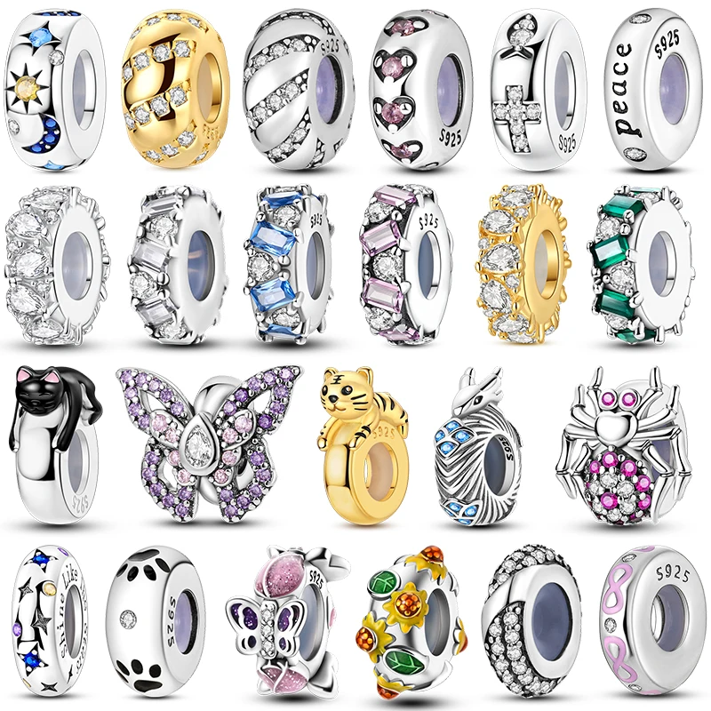 925 Sterling Silver Round Pave Clip Charms Beads Pendant Fit Original 3mm Bracelet Making For Women Jewelry Dangle Charm DIY