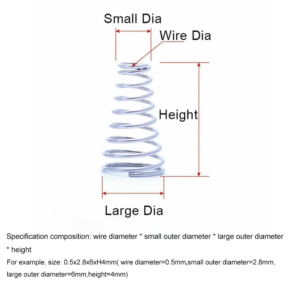 304 Stainless Steel Tower Springs Wire Diameter 0.5mm 0.6mm Conical Pressure Springs Tower Springs Height 4/5/8/9/10/12/15mm