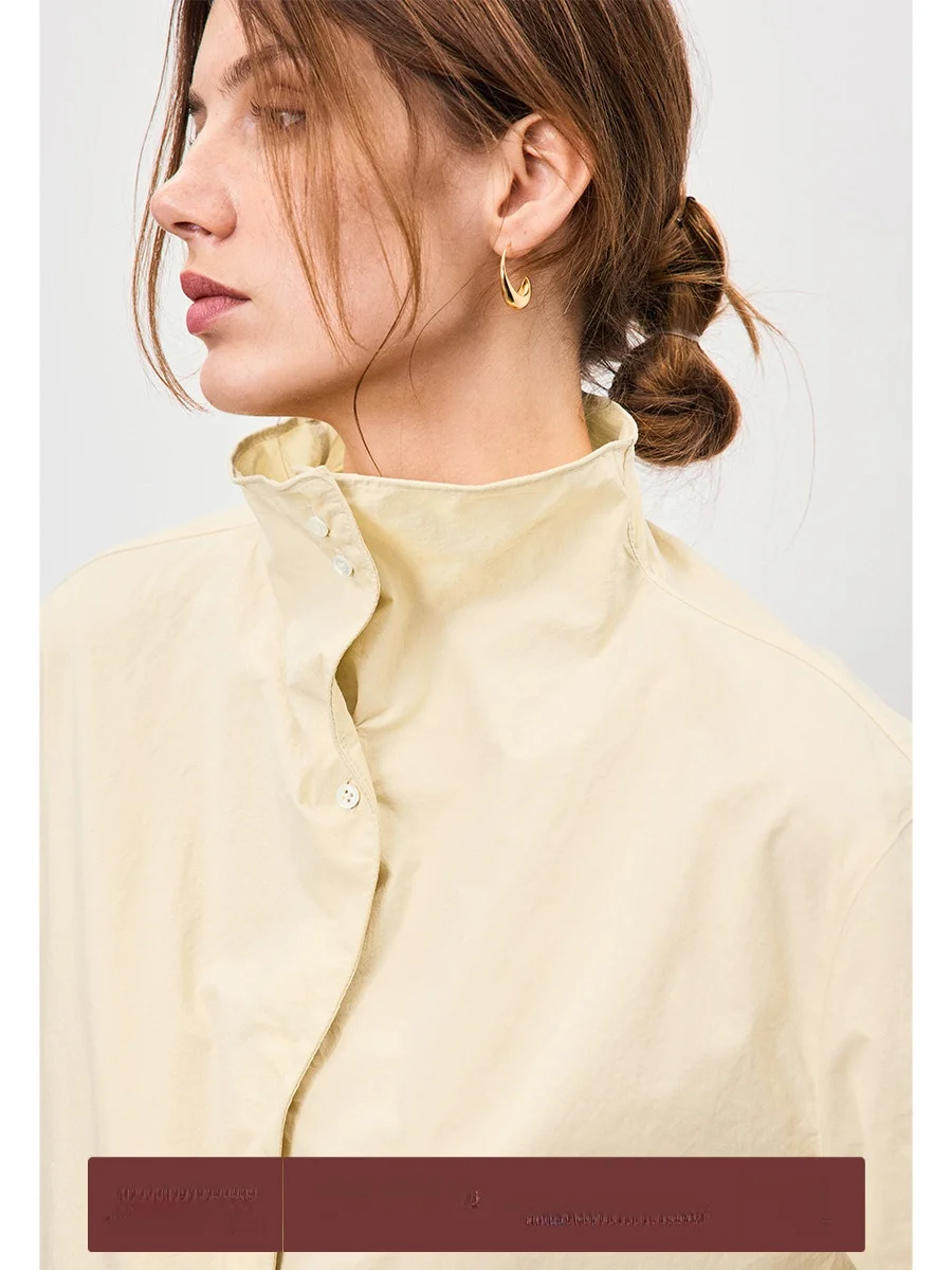 

We Simple Silhouette Песочные часы с воротником-стойкой irt Женский свободный крой Премиум Feel Cotton Long Sve на пуговицах irt