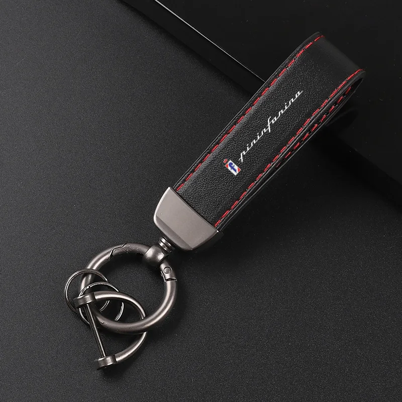 Deluxe Leather Keychain with Car Badge Keychain Pendant For Pininfarina