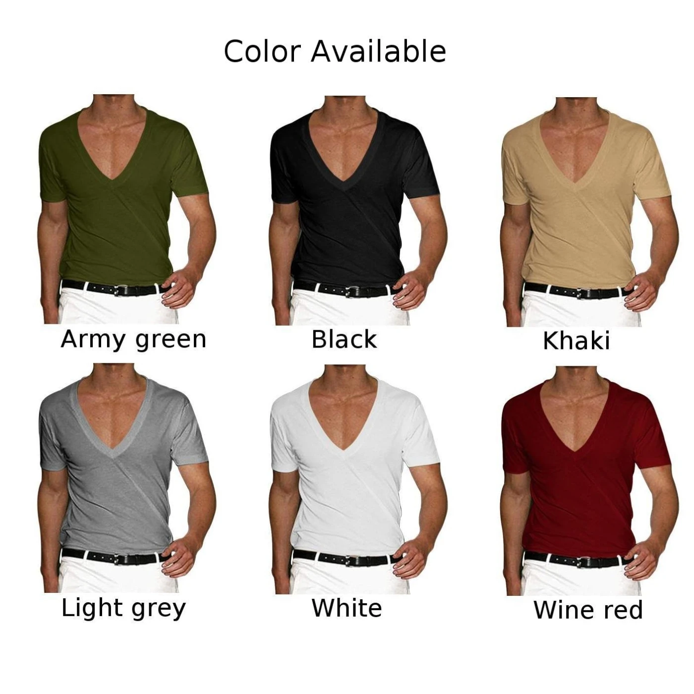 Men T-shirt Shorts Sleeve Deep V-Neck Tops Solid Color Oversized Tees Mens Streetwear Loose Pullover T Shirts Spring Summer Tee