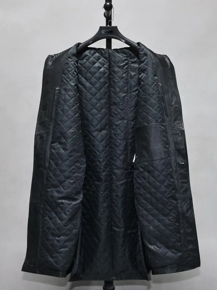 겨울 여성용 따뜻한 패딩 트렌치코트 소가죽 진짜 가죽 롱 재킷 루즈핏 보이프렌드 스타일 윈드브레이커 오버사이즈 코트