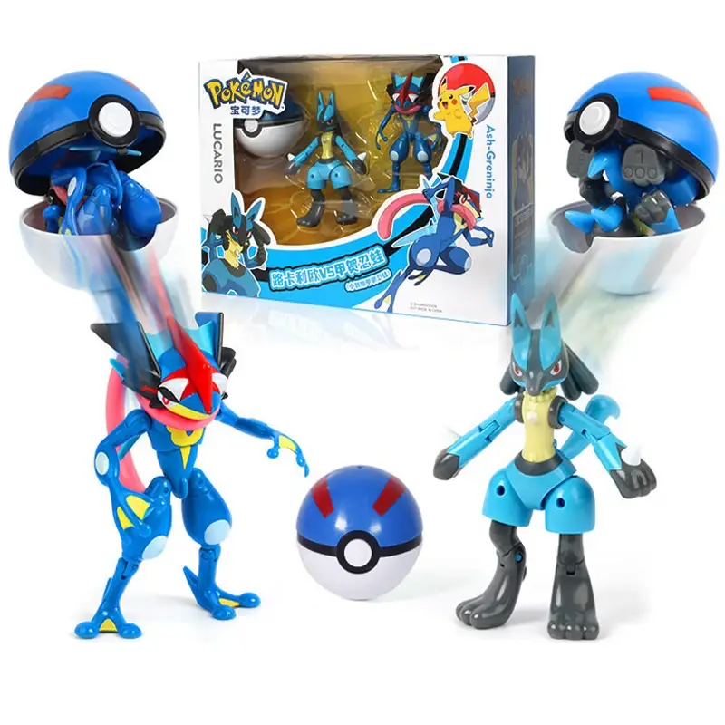 Pokemon figura de ação transformador boneca pokeball estatueta poke bola deformar pikachu greninja lucario mew snorlax lapras crianças brinquedo