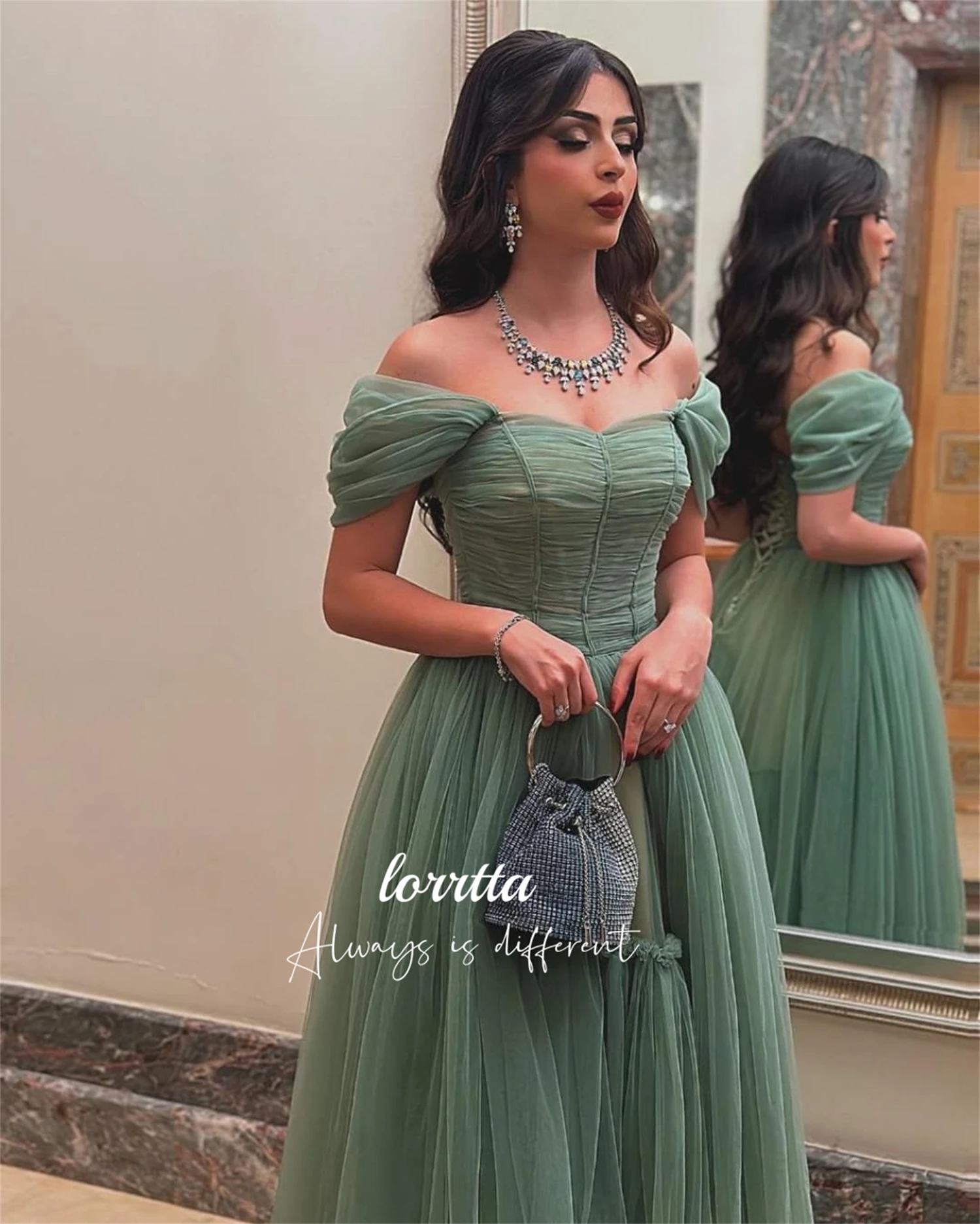 Lorrtta Mesh Graduation Gown Party Dress Prom Sage Green Suitable Dresses for Luxury Evening Robe De Soiree Femmes Customized