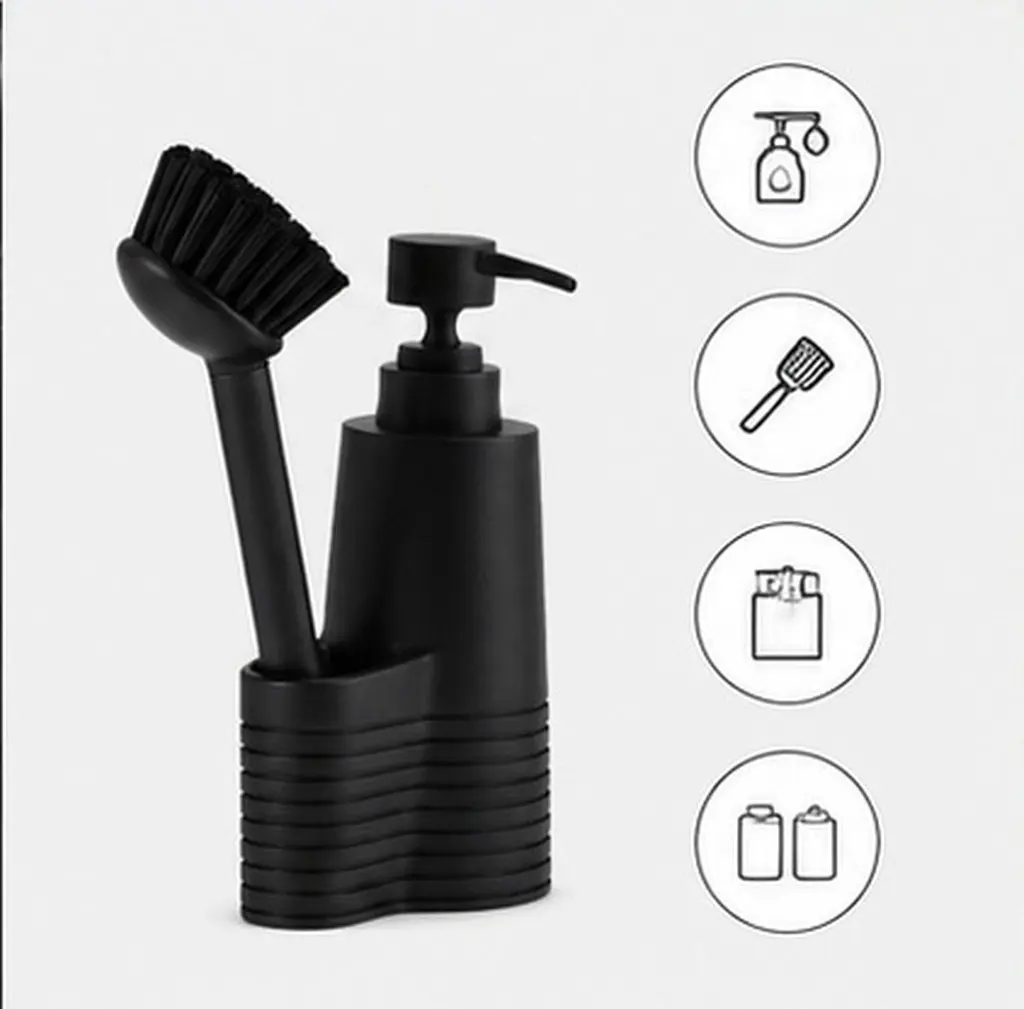 Portable Resin Lotion Dispenser Set with Cleaning Brush for Hand Soap, Body Wash, Shower Gel & Face Wash