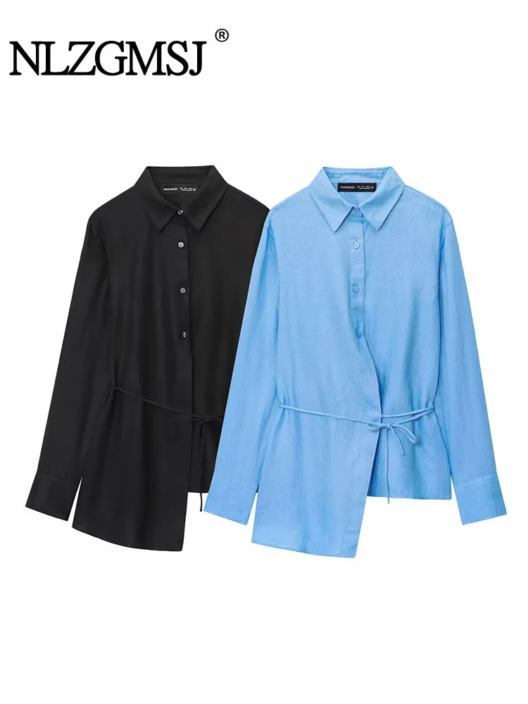 

NLZGMSJ 2025 повседневная блузка женская весна осень с длинными рукавами асимметричные модные повседневные рубашки и блузки женские топы