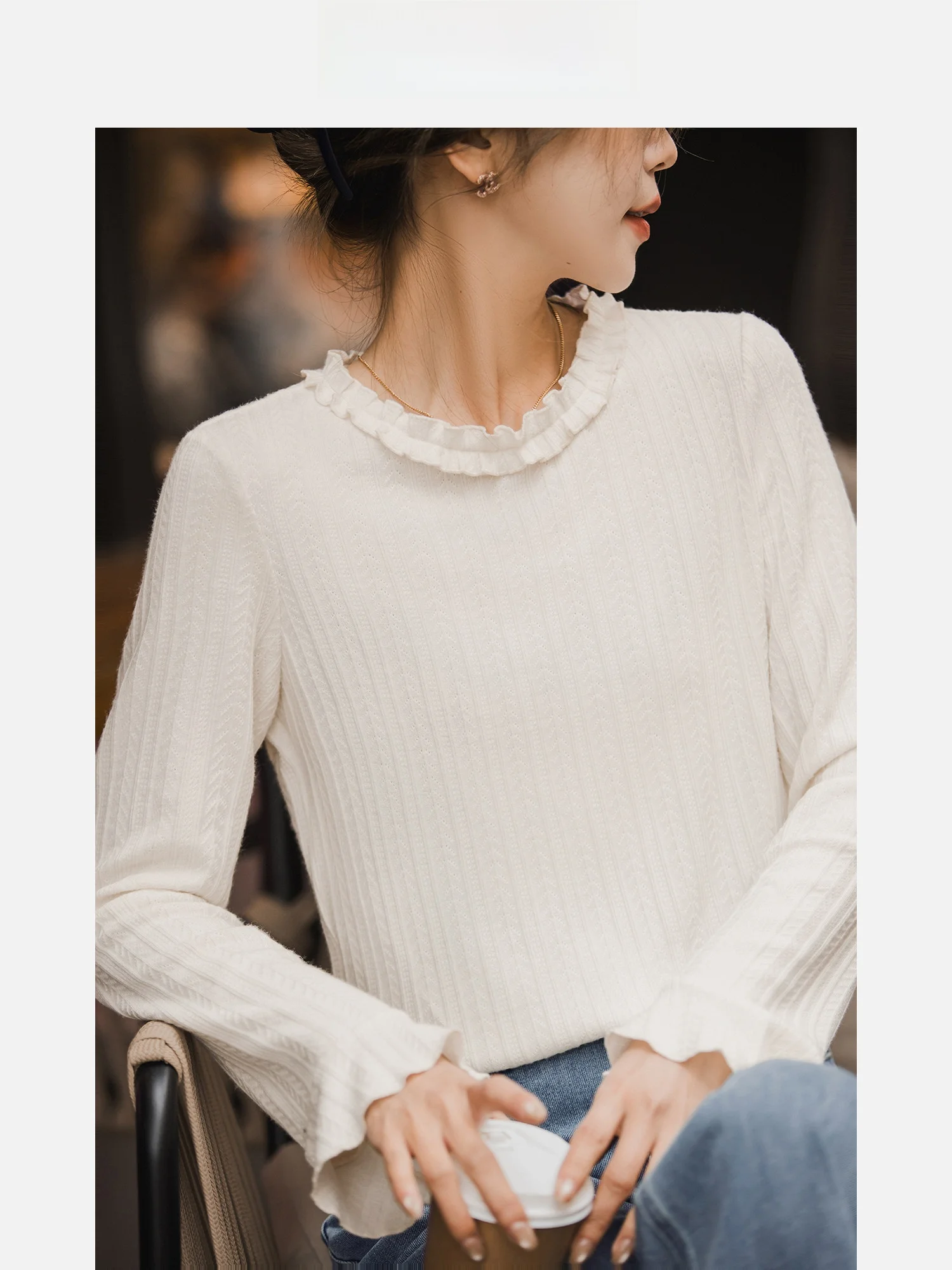 

Текстурированная кружевная вязаная кофта для женщин, новинка весна-лето, с воротником, молочно-белая, повседневная, прямого кроя