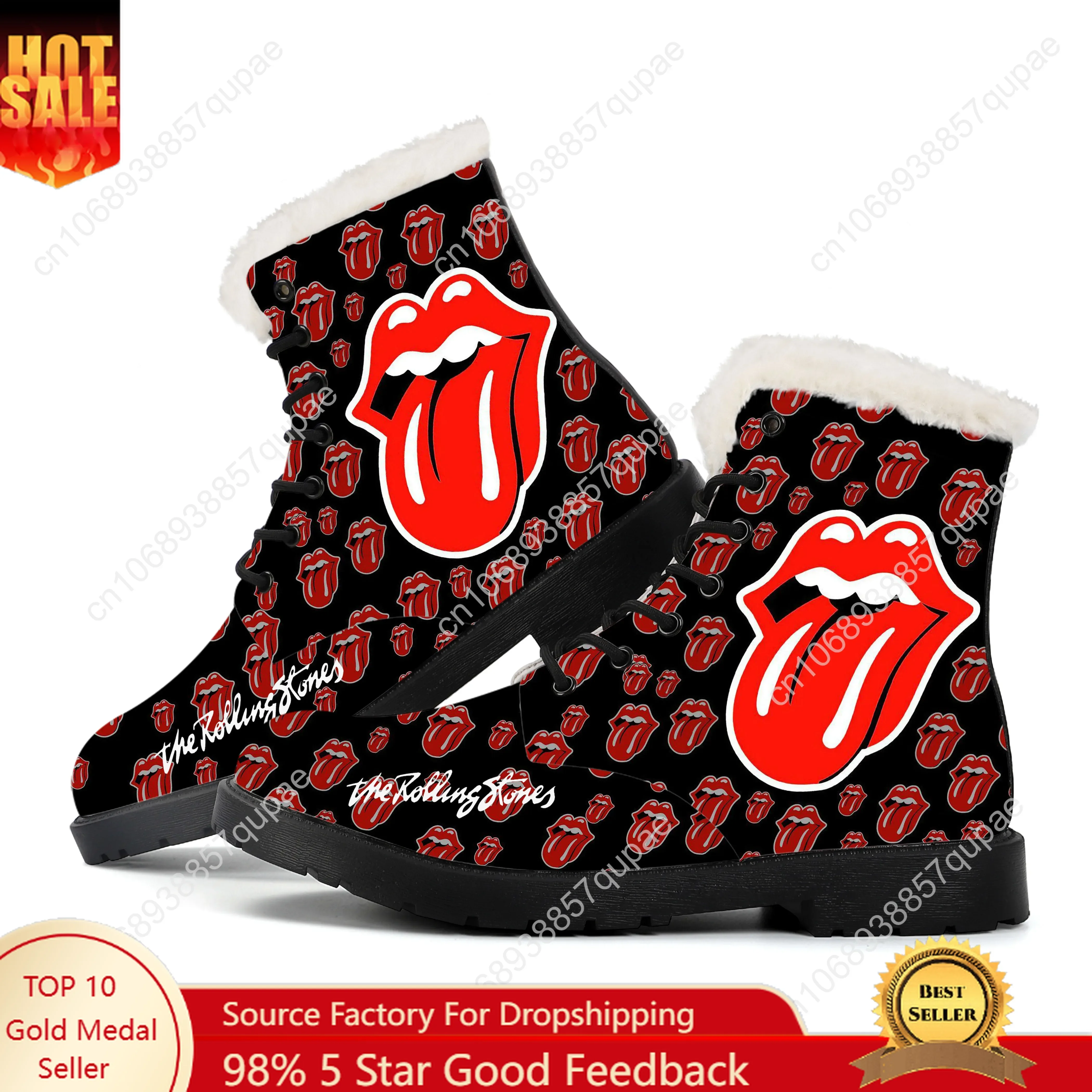 The Roll Stone Plush Boots Rock Band Mens Womens Teenager Shoes Casual Boot Light Warm High Quality Couple Customize Shoe