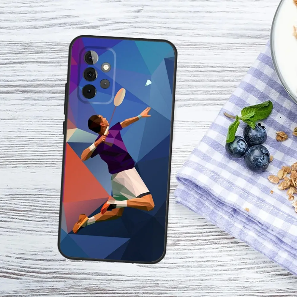 Sport Badminton Illustration Phone Case For Samsung Galaxy A13,A21s,A22,A31,A32,A52,A53,A71,A80,A91 Soft Black Phone Cover