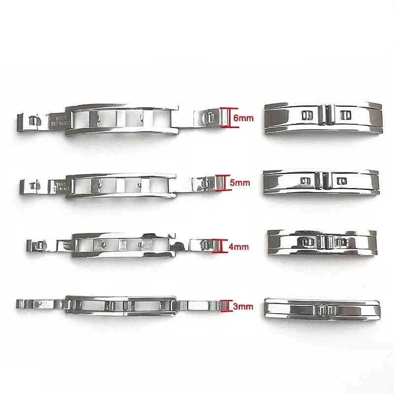 Stainless Steel Butterfly Watch Buckle 3mm 4mm 5mm 6mm Double Pull Folding Clasp Watch Strap Buttons Watchband Buckles