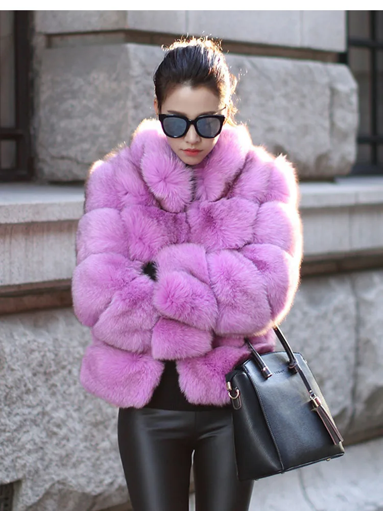 ZADORIN High Quality Thicken Pink Faux Fur Coat Women Winter Stand Collar Long Sleeve Faux Fur Jacket Gilet Fourrure Bontjas