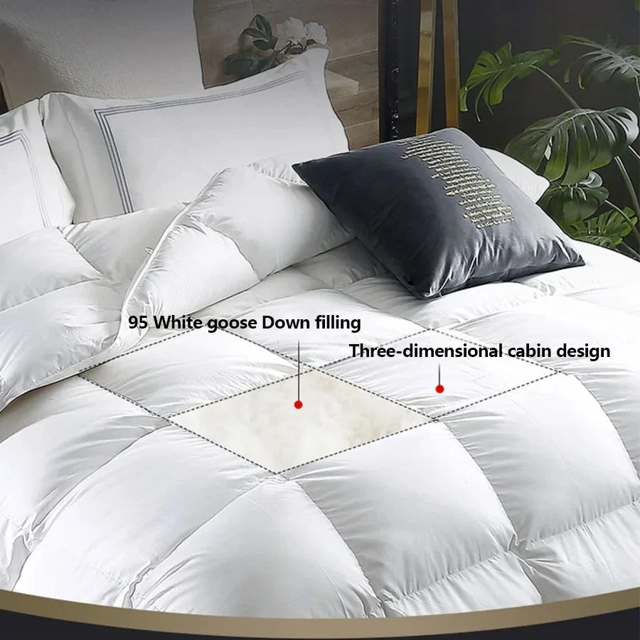 White Goose Down Filler Double Bed Duvet Quilt Comforter Winter Warm Thick Luxury Blankets Hotel 100% Cotton Shell Extra large