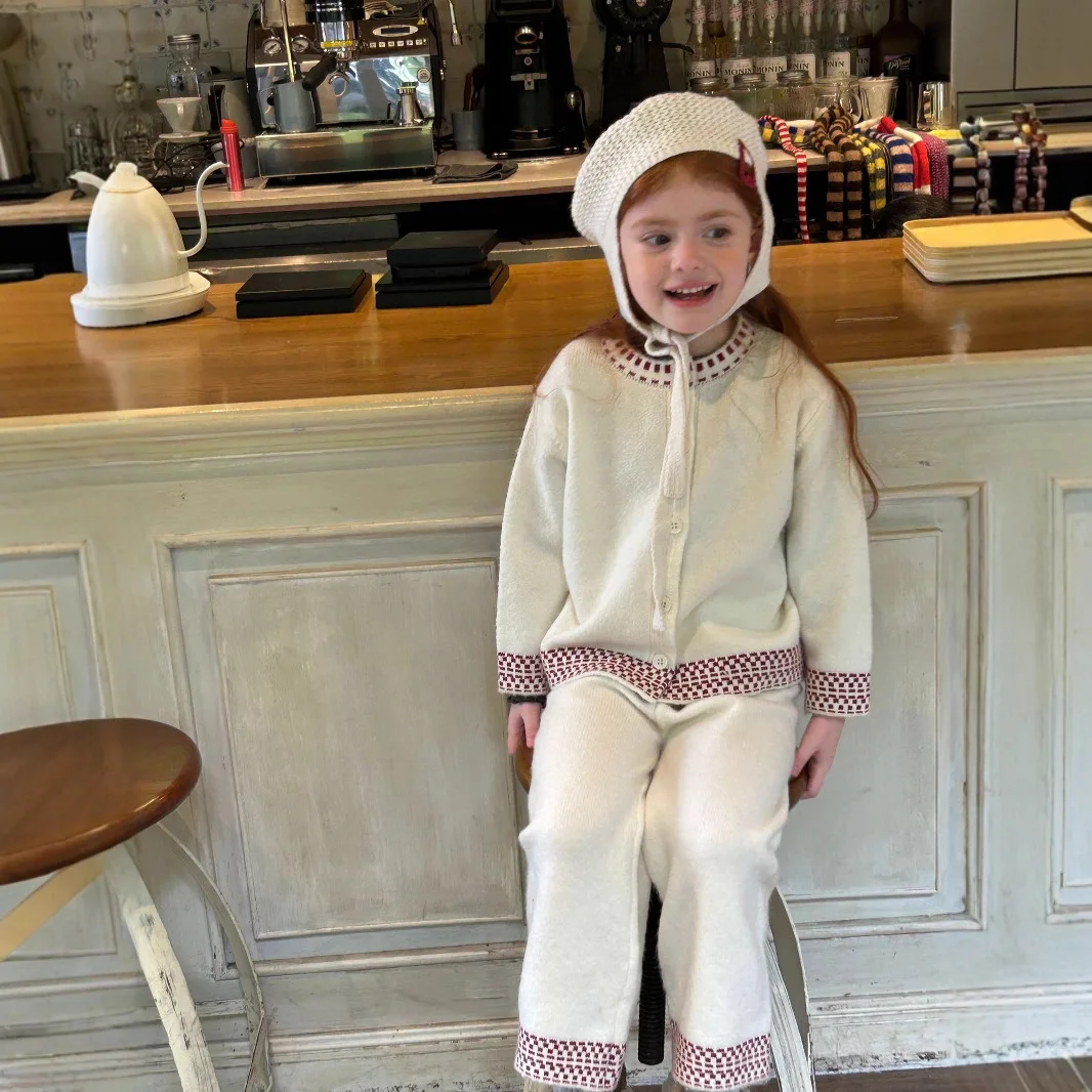 

Kids Girls Knit Two Piece Set 2025 Autumn New Fashion Toddler Girl Fashion Sweet Cute Cardigan Sweater and Knit Pants Set