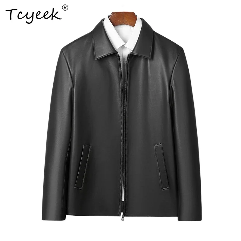 Tcyeek Real Leather Jacket Men Clothing 2026 Motorcycle Coat Natural Small Cowhide Coats Male Cashmere Lining Slim Fit Trendy 탑건