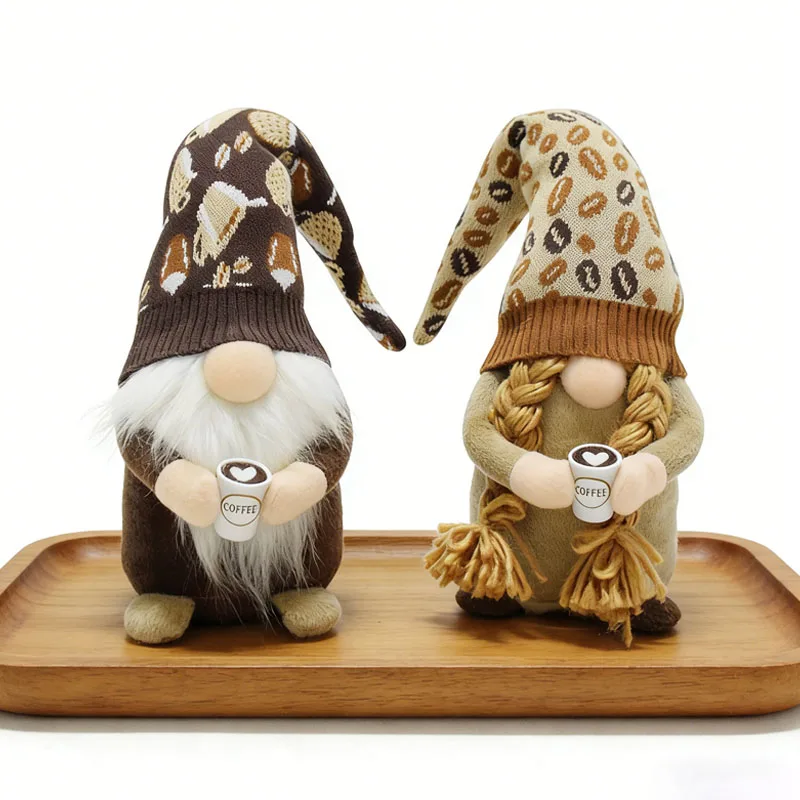 

New Coffee Bean Faceless Doll Dwarf Knitted Plush Doll Christmas Plush Decorations Home Daily Decorations Coffee Bar Ornament