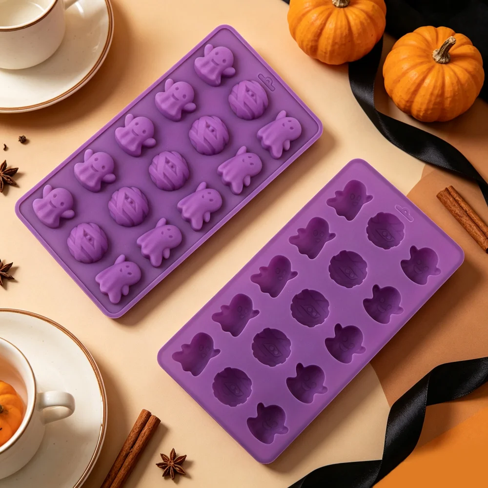 Halloween Themed Candy Baking Molds Skull Ghost Pumpkin Bat Design Silicone Chocolate Mold Halloween Handmade Decor Tools
