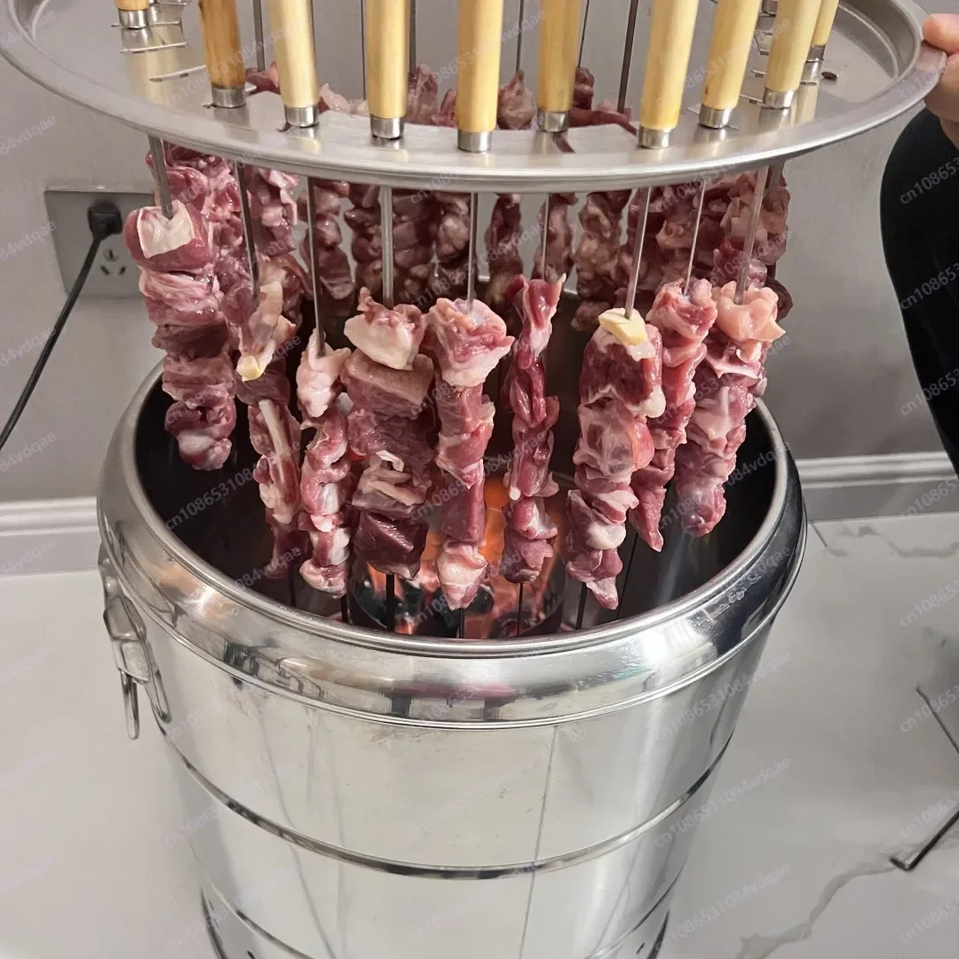 Household Smokeless Charcoal Grill, Stainless Steel Small Hanging Stove, Outdoor Skewer Grill Full Set