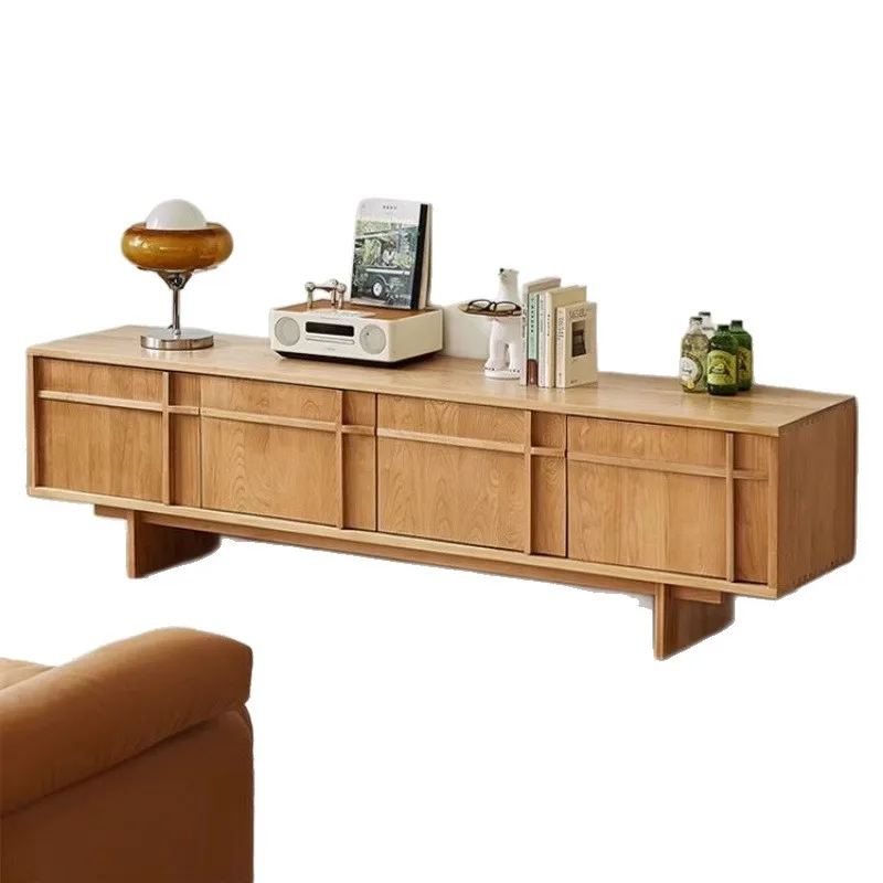 

Japanese-style wabi-sandy wind solid wood TV cabinet household living room side cabinet audio-visual cabinet small apartment