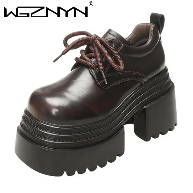 

2025 г. Женская повседневная обувь на платформе. Новые кроссовки на среднем каблуке. Трендовые готические модные туфли на шнуровке с круглым носком на толстом каблуке. Zapatos De Mujer.