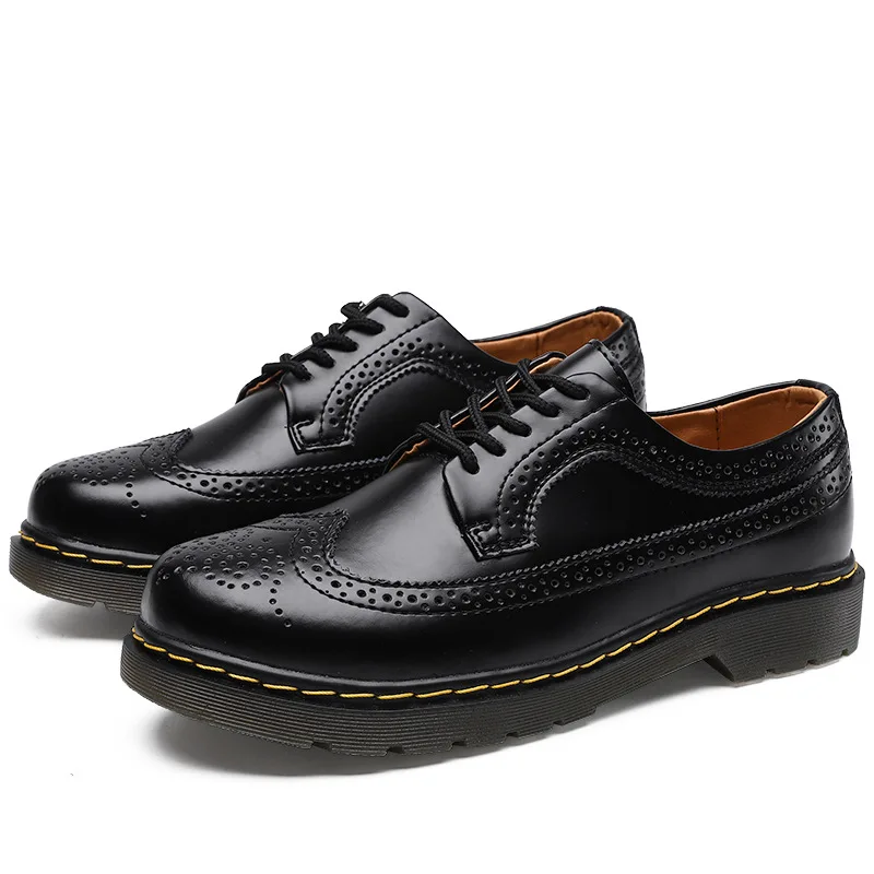 Women's Low Cut Casual Leather Single Shoe With Carved Round Toe For Men/women Couple Style Lace Up Fashion Single Shoe