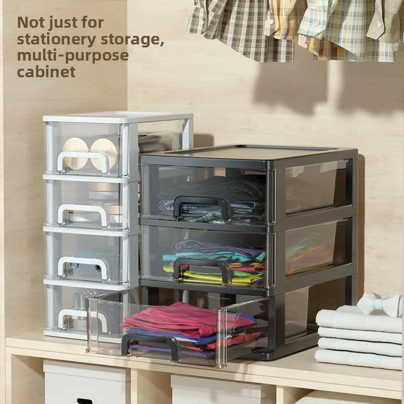Large Size Desktop Organizer Box Plastic  Drawer Style Book Desk Storage Cabinet Multi-layer Transparent Storage Box