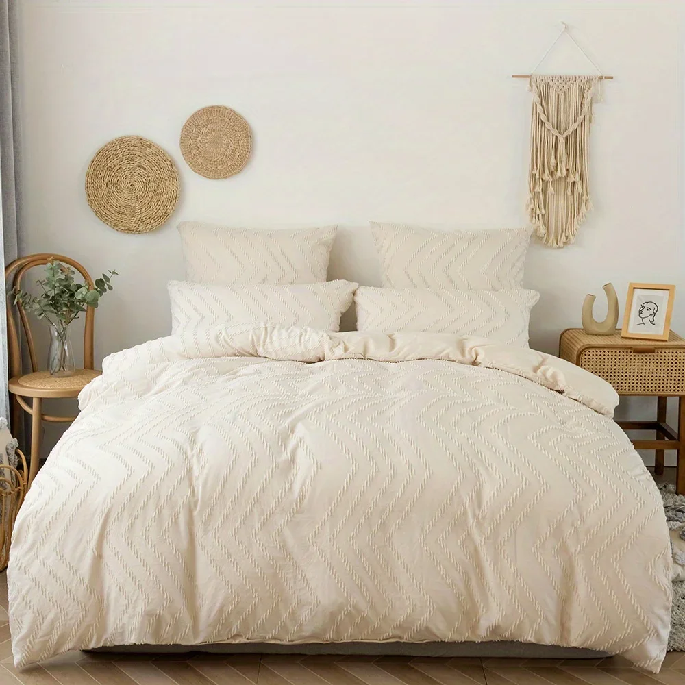 2pcs/3pcs Wave Tufted Design Duvet Cover Set for All Seasons Queen Size Comfortable Soft Comforter Cover Bedding Set for Bedroom