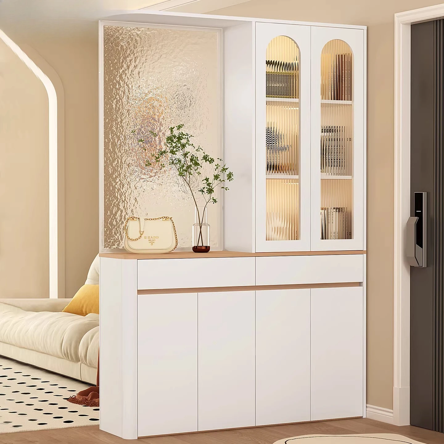 Home shoe cabinet, entrance cabinet, integrated household door, living room partition cabinet, glass screen rack, wine cabinet 5