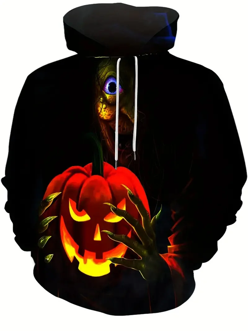New Halloween Sweater Terror Pumpkin Skull 3D Digital Print Men's and Women's Autumn/Winter Hooded Hooded Sweater