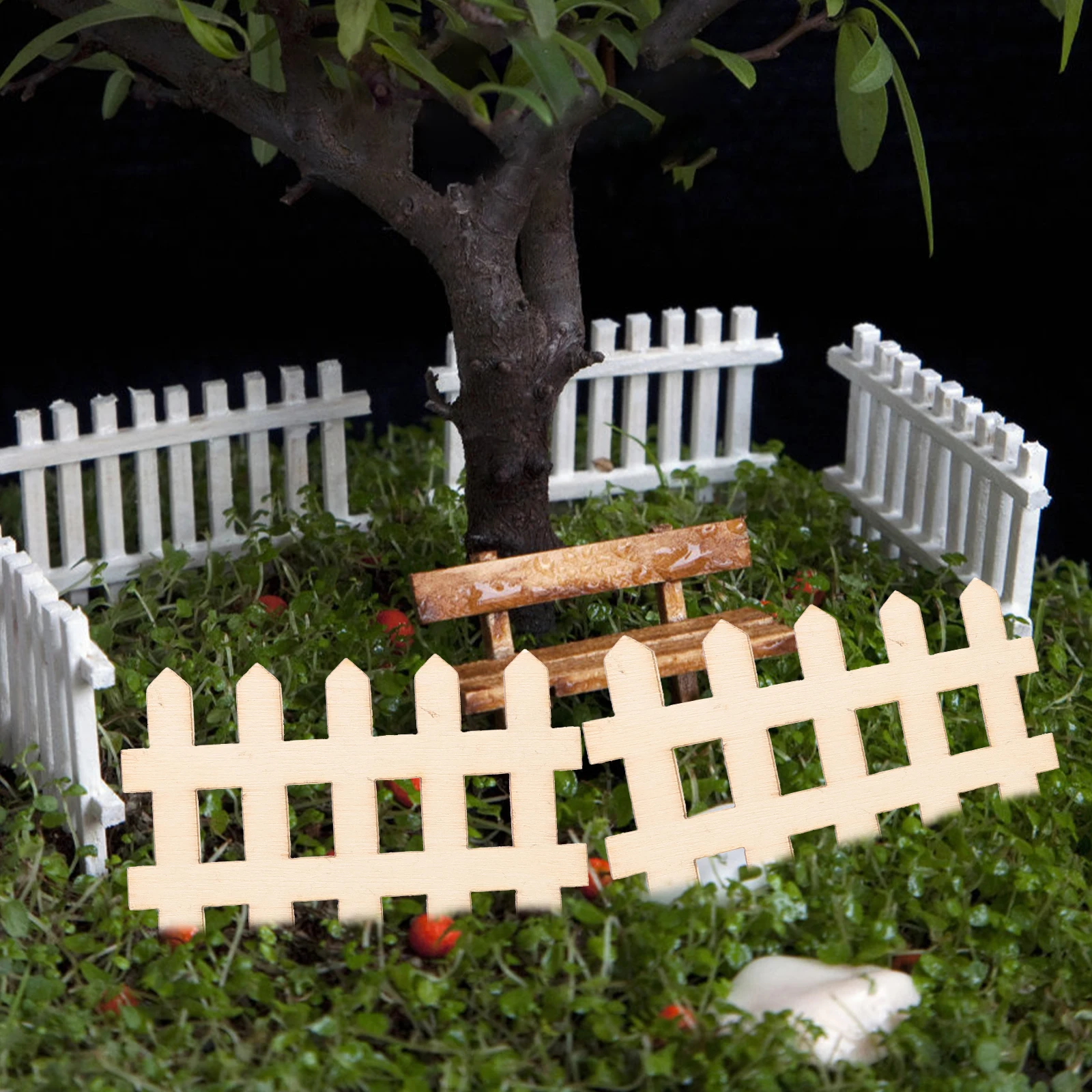 

100 pcs Wooden For Garden Miniature Picket Fence Decor Diy Micro Landscape Ornament Miniature Picket Fence For Garden Craft Kit