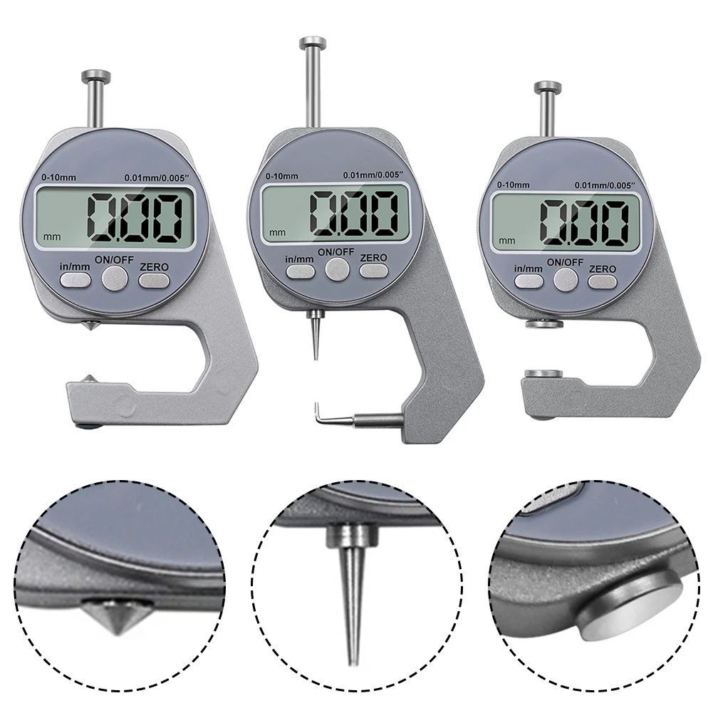 0-10mm Digital Thickness Gauge With 3 Interchangeable Heads Aluminum Alloy Body For Metal Paper Cloth Measurement Inspection Too