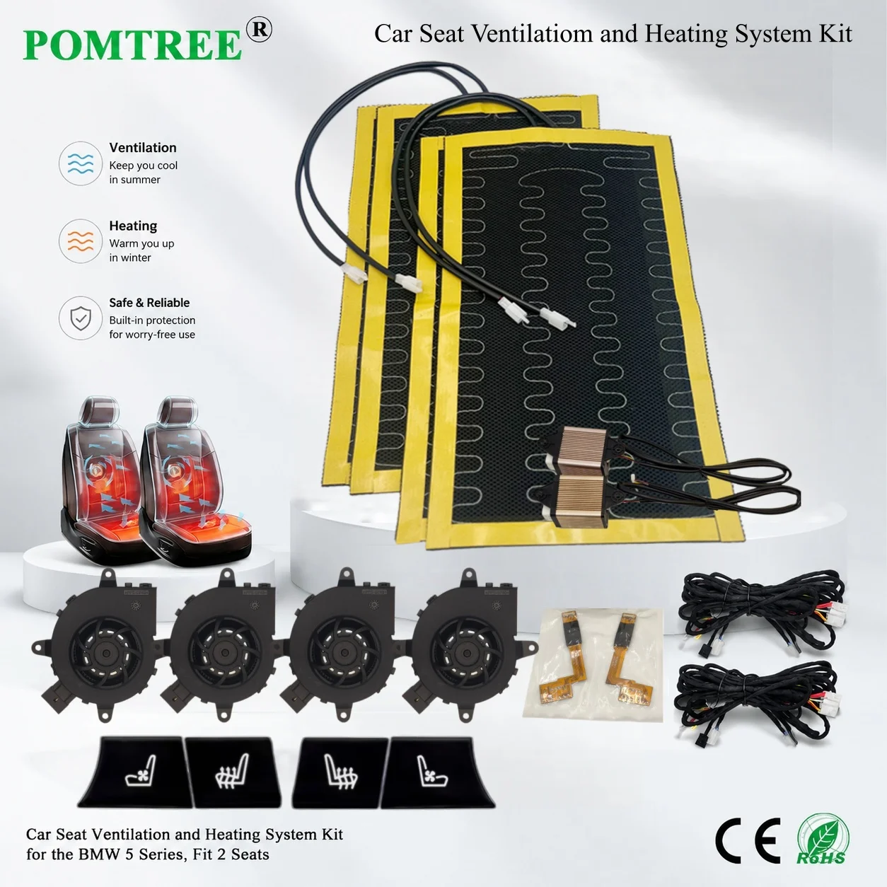 Built-in Car Seat Ventilation Cooling And Heating System Kit Fit 2 Seats,Compatible With The BMW 5 Series,In Summer & Winter