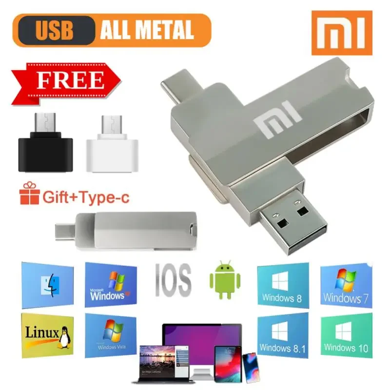 Xiaomi USB 2 تيرا بايت OTG معدن USB 3.0 القلم محرك مفتاح 1 تيرا بايت 512 جيجابايت نوع C عالية السرعة بندريف محرك فلاش صغير الذاكرة عصا مقاوم للماء