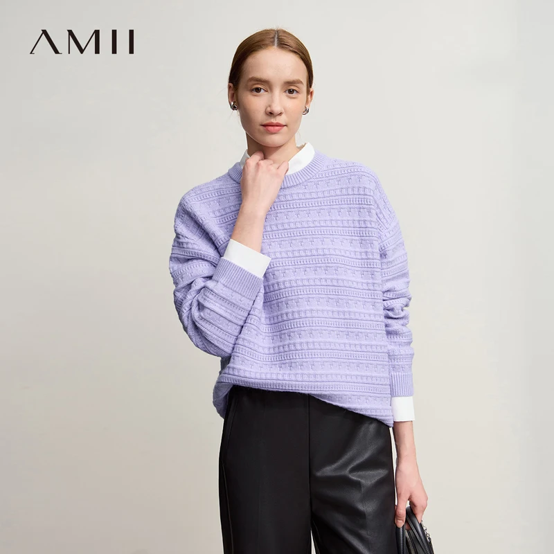 

Пуловер Amii, свитер 2029, новинка зимы, повседневный однотонный универсальный женский топ с круглым вырезом, свободный вязаный свитер с длинными рукавами, женский 12544193